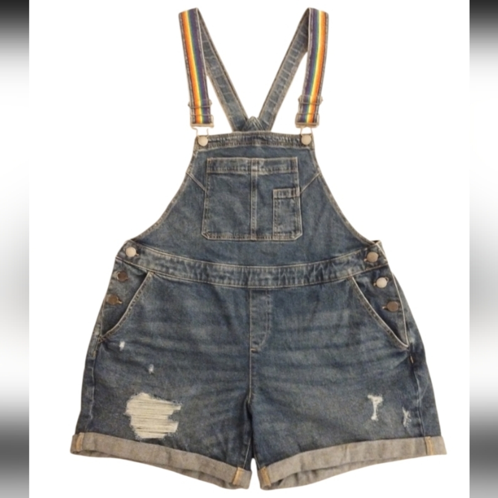 Lane Bryant Overall Denim Boyfriend Y2K Retro 90s Festival Rainbow Pride Blue 18